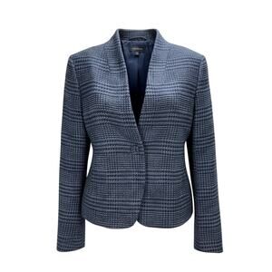 Club Monaco Women’s Blue Tweed Plaid Blazer Jacket Size 00 Wool Blend NWT
